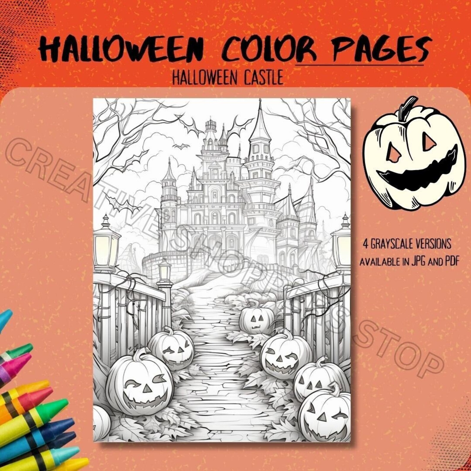 Halloween Castle | Coloring Page | Printable Adult Kids Halloween Colouring Pages Instant ...