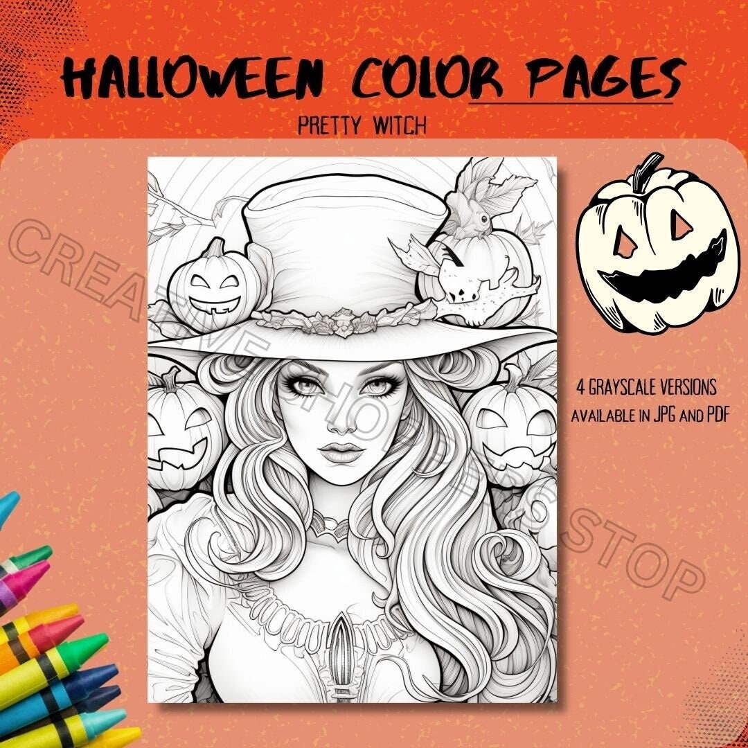 Pretty Spooky Witch | Coloring Page | Printable Adult Kids Halloween ...