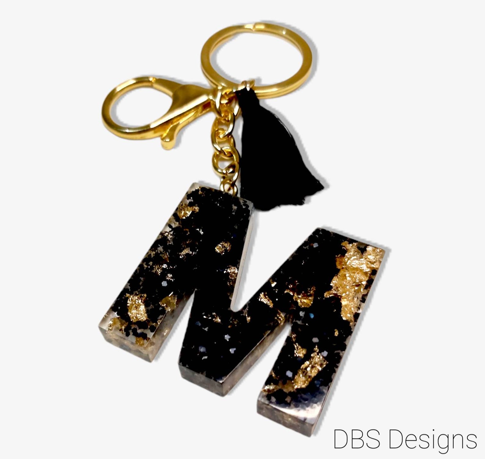 Black & Gold Resin Keychain Etsy