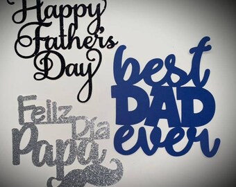 Topper per la festa del papà da 12 pezzi; Il miglior papà di sempre; Feliz Dia Papa; Topper a cuore infrangibile; Tratta Toppers; Topper di fiori; Topper per dolcetti;