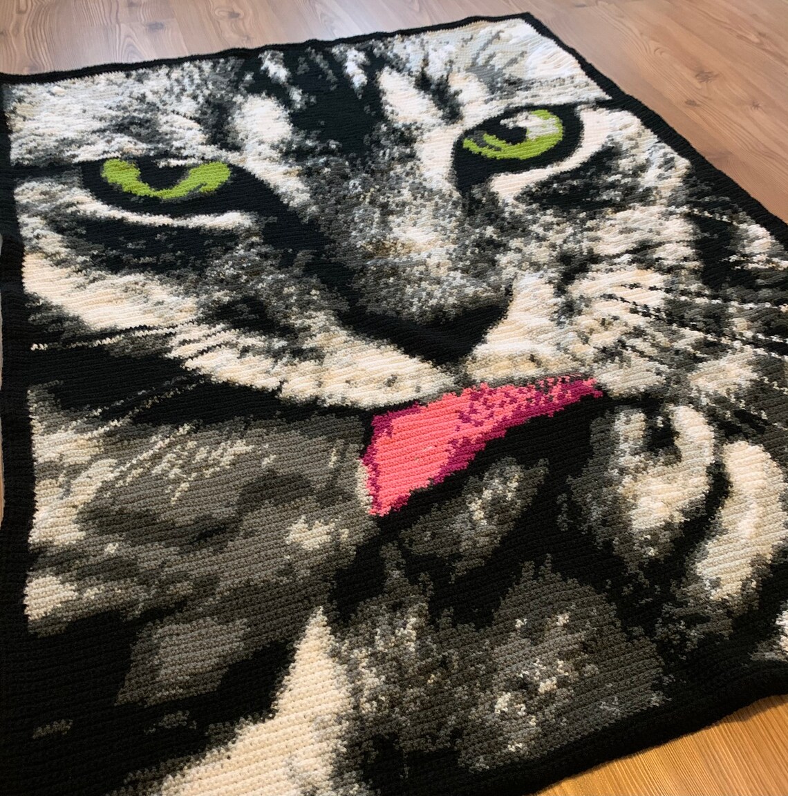 Cat, Blanket, Graphghan, Portrait, Crocheted Etsy