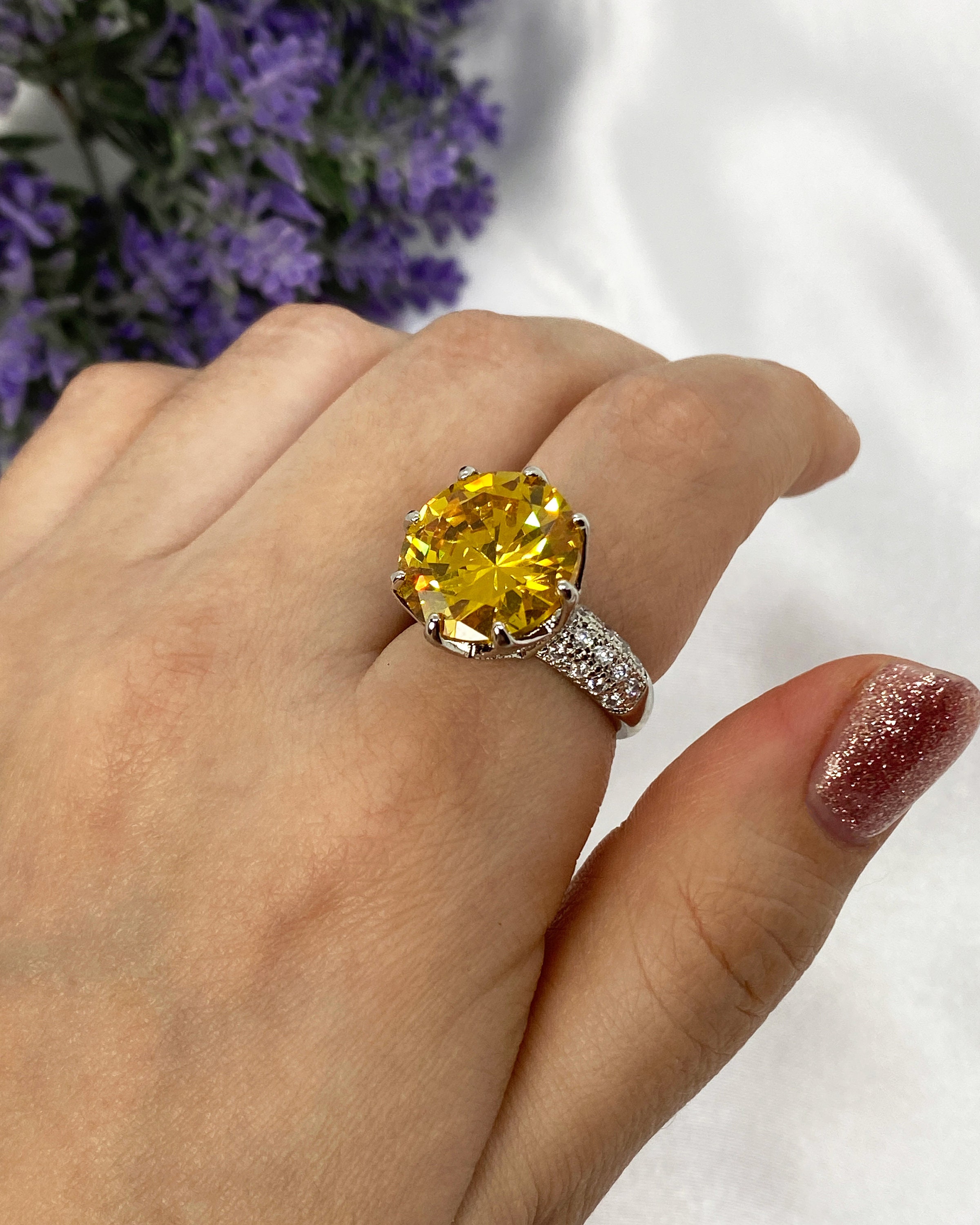 Sterling Silver Canary yellow CZ Ring Diamond Ring Love Etsy