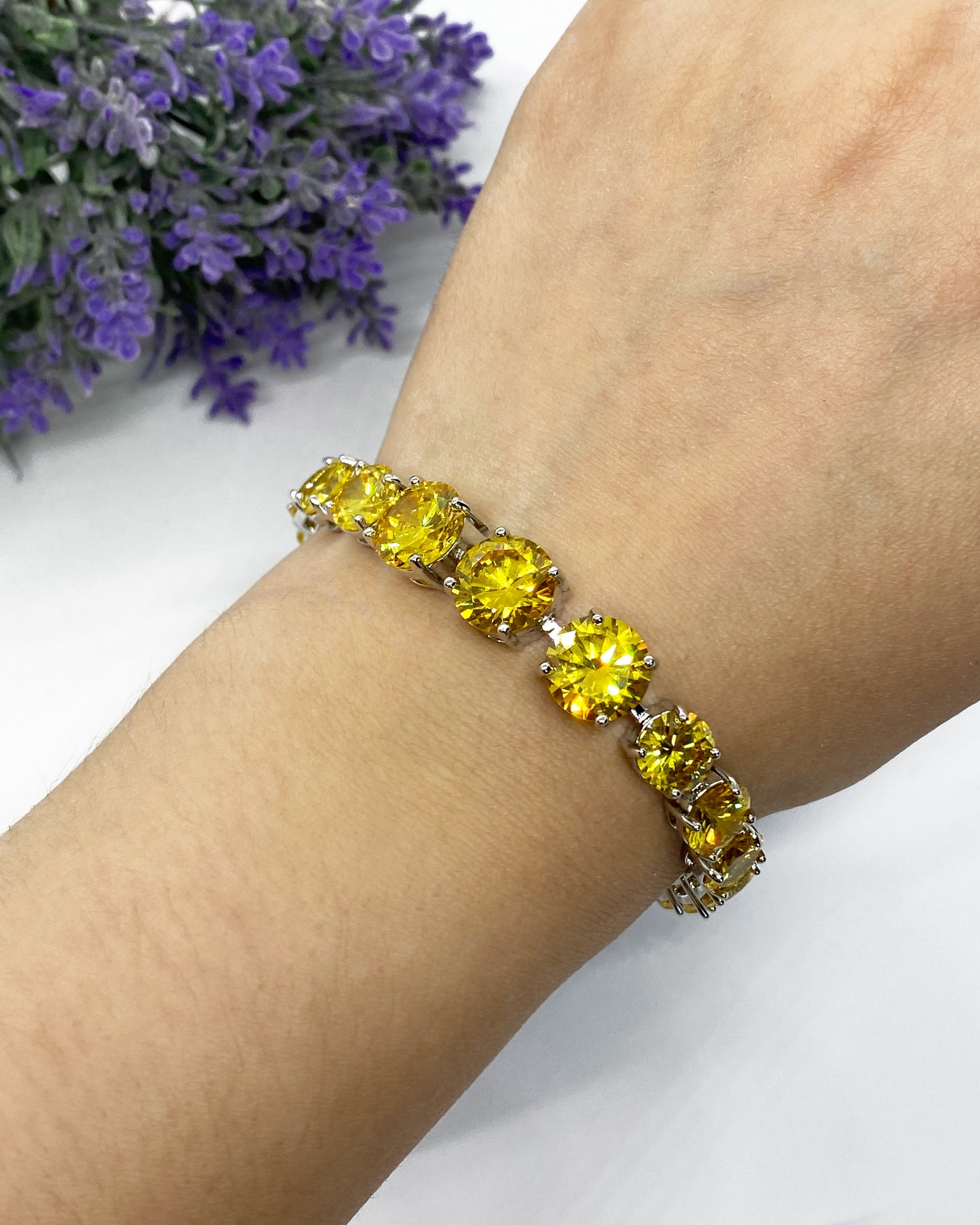 Canary Yellow CZ Bracelet Sterling Silver Crystal Bracelet Etsy