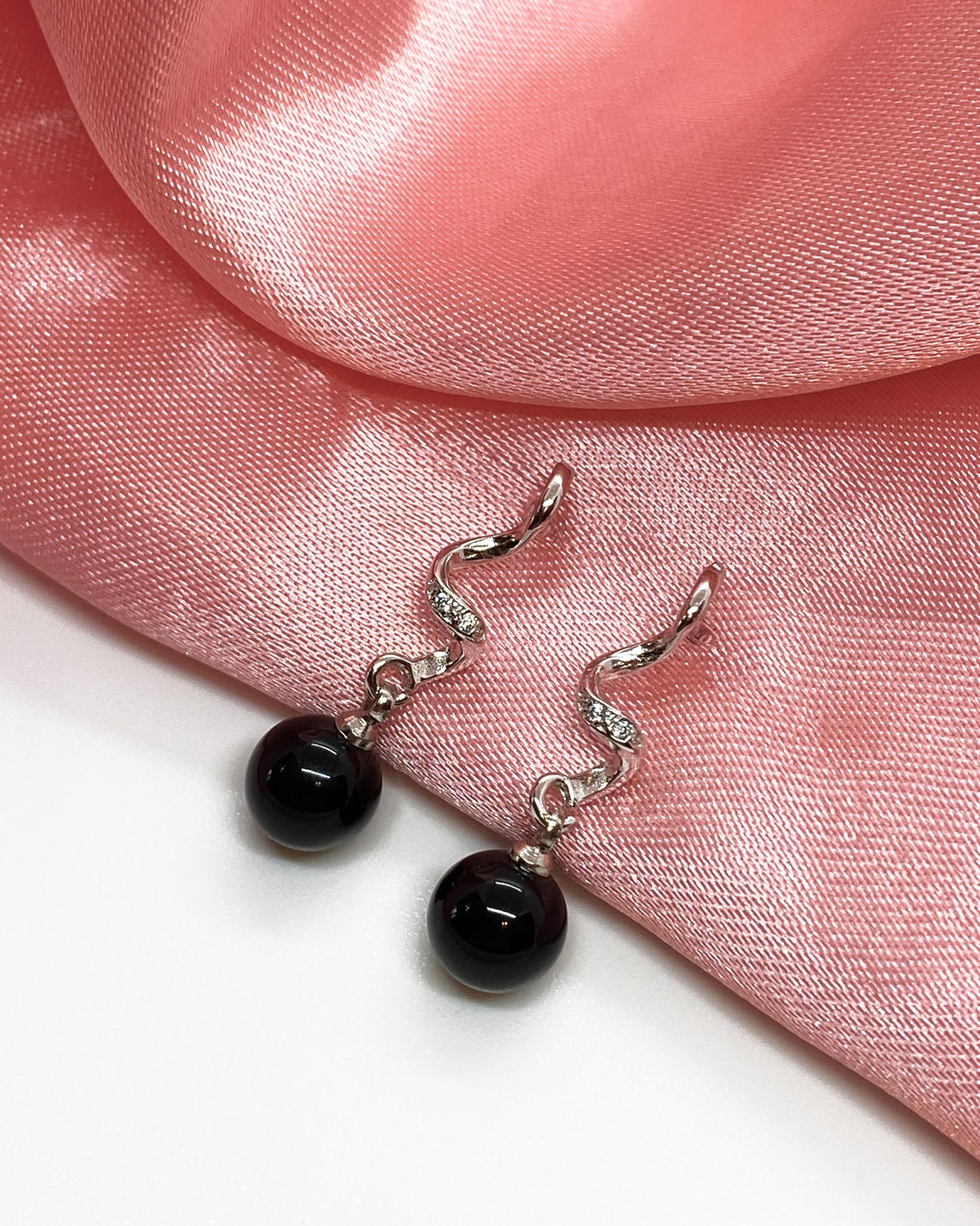 Black ball drop earrings Sterling silver Cute black earrings Etsy