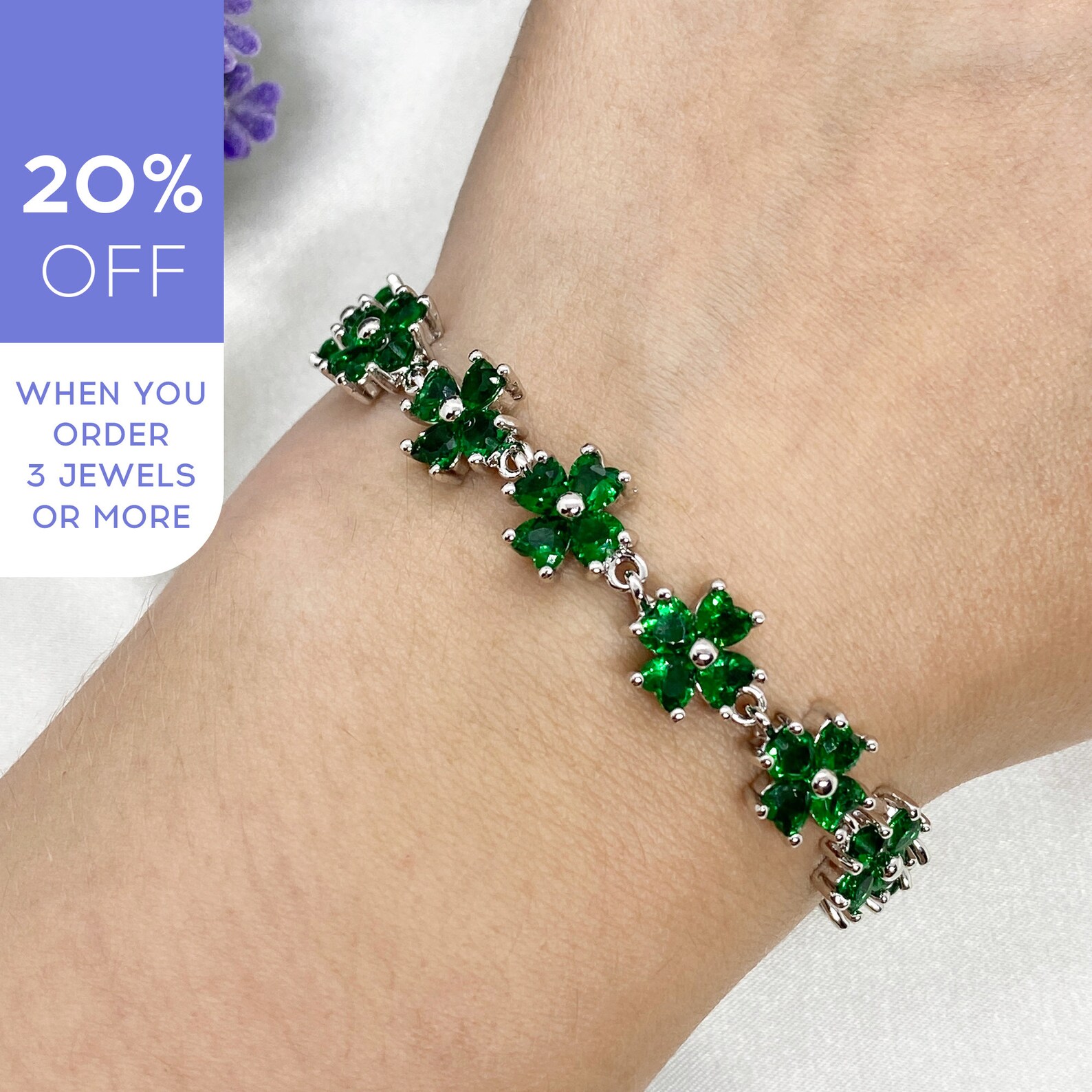 Emerald green CZ Bracelet Sterling Silver Crystal Bracelet Etsy
