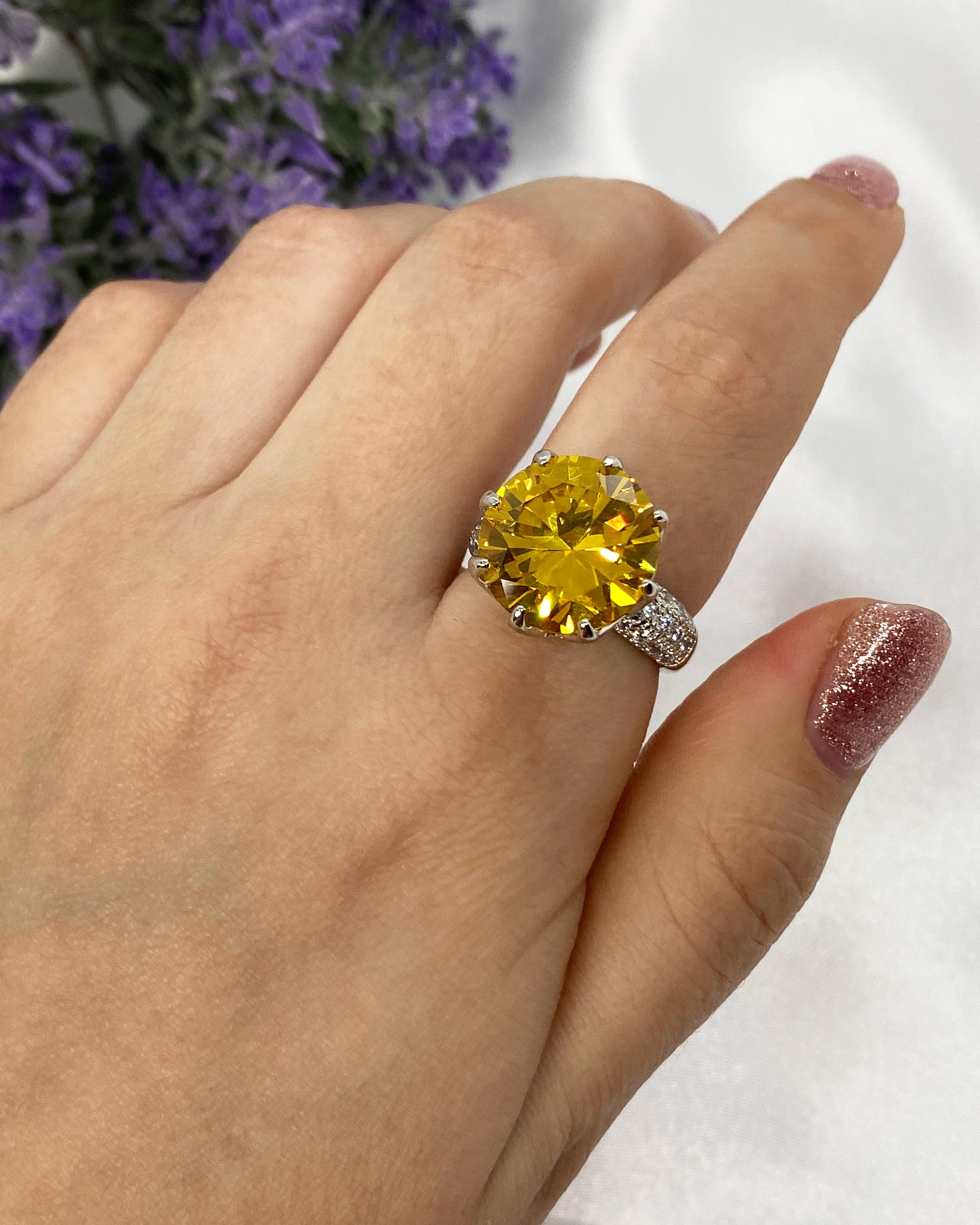 Sterling Silver Canary yellow CZ Ring Diamond Ring Love Etsy