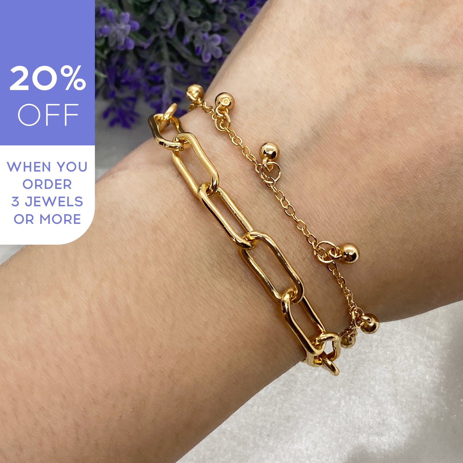 2 PCS Gold Link Chain Bracelet Set Delicate bracelet Curb Etsy