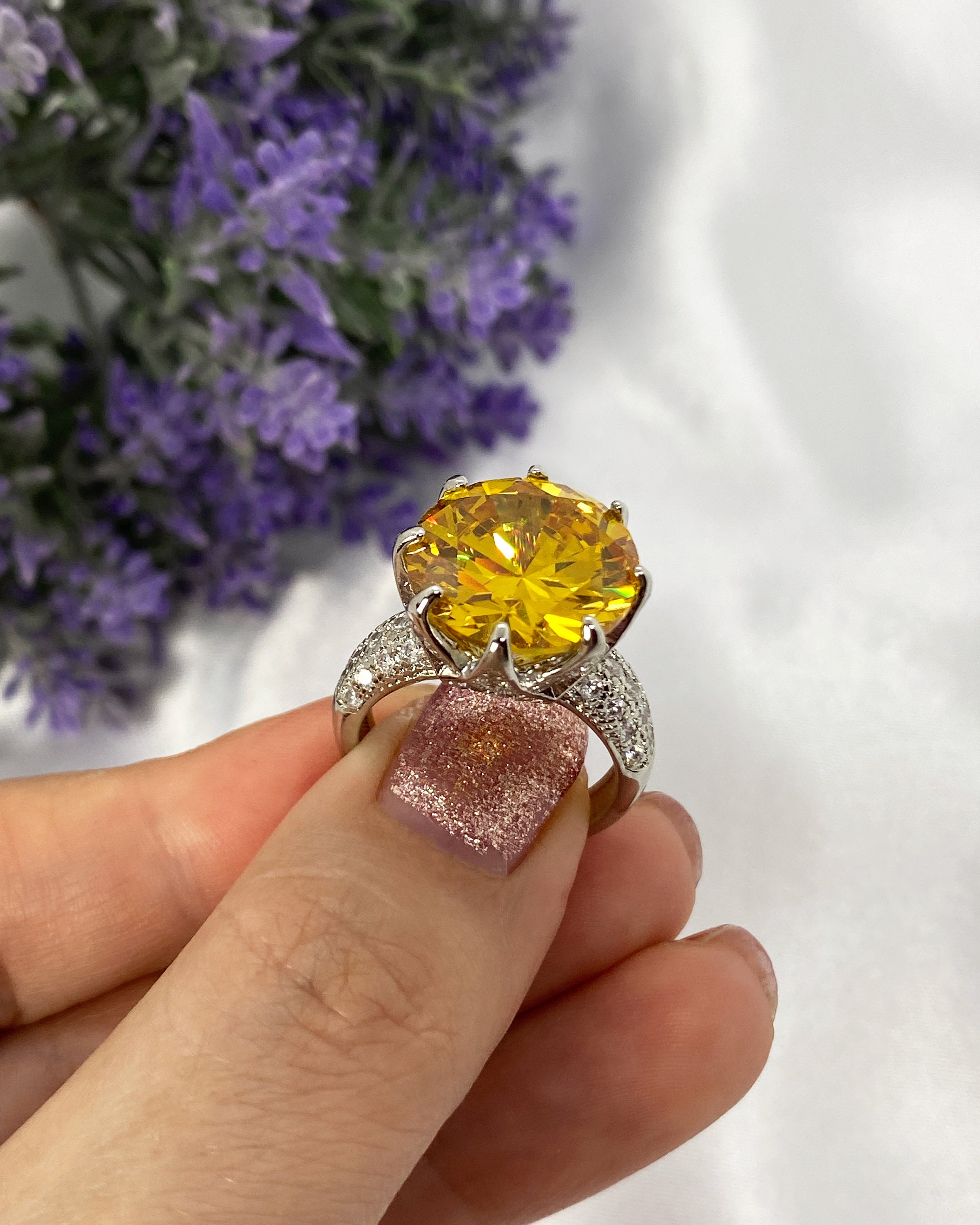 Sterling Silver Canary yellow CZ Ring Diamond Ring Love Etsy