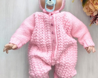 Knitted pink jumpsuit for girls 0-3 months  Party Children overall for girls  Children overall  Newborn knitted outfits girl  Gift for newbo