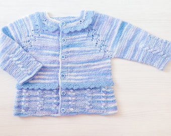 Children's blue knitted cardigan for a little girl 12-18 months / Children's cardigan for holiday events / Cardigan as a gift.