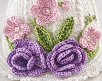 Handmade Crochet Baby Sun Hat/ Floral Cotton Toddler Summer Hat