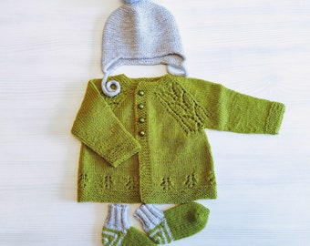 Hand knitted set of clothes for a newborn baby Gift Baby Cardigan and hat Hand Knitted baby clothes Baby clothes Newborn baby wool cardigan