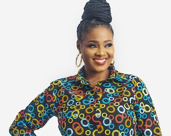 Ankara Shirt: Langarm-Top mit afrikanischem Print für Damen