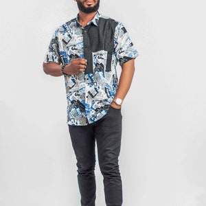 Zeitungsdruck Shirt für Männer, afrikanische Männermode, Casual Shirt, Long Shirt, Slim Fit Shirt, Paar Outfit, Button Down Shirt