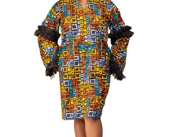 Ankara Shift dress, bell sleeves, short dress , African dress - TAYO