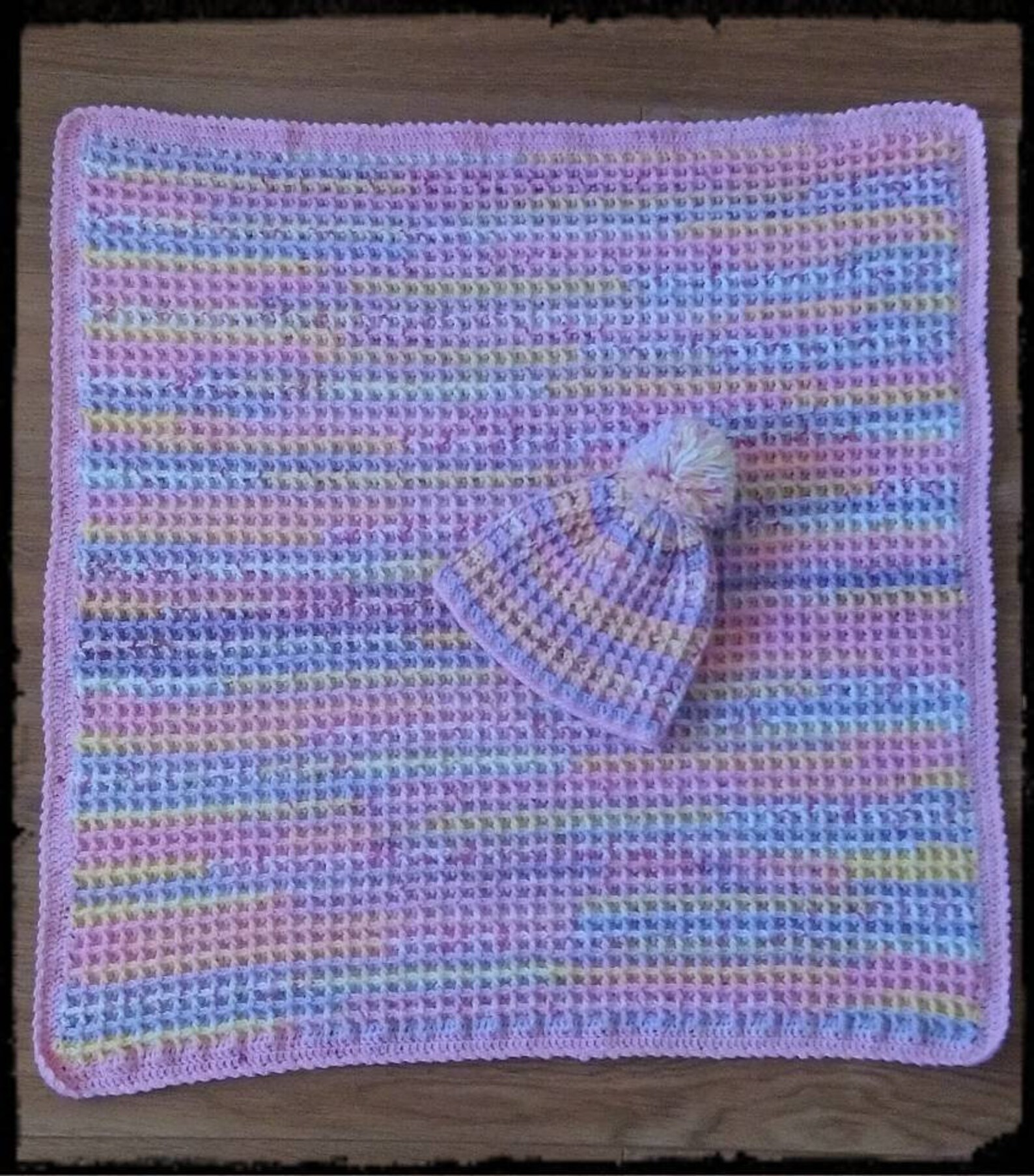 Crochet Square Waffle Stitch Baby Blanket With Matching Bobble Etsy UK
