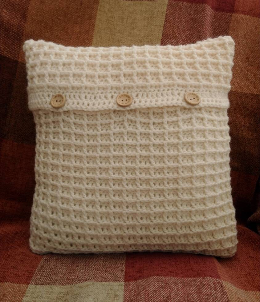 Crochet Waffle Stitch Textured Cream Aran Cushion Pillow Cover Etsy UK