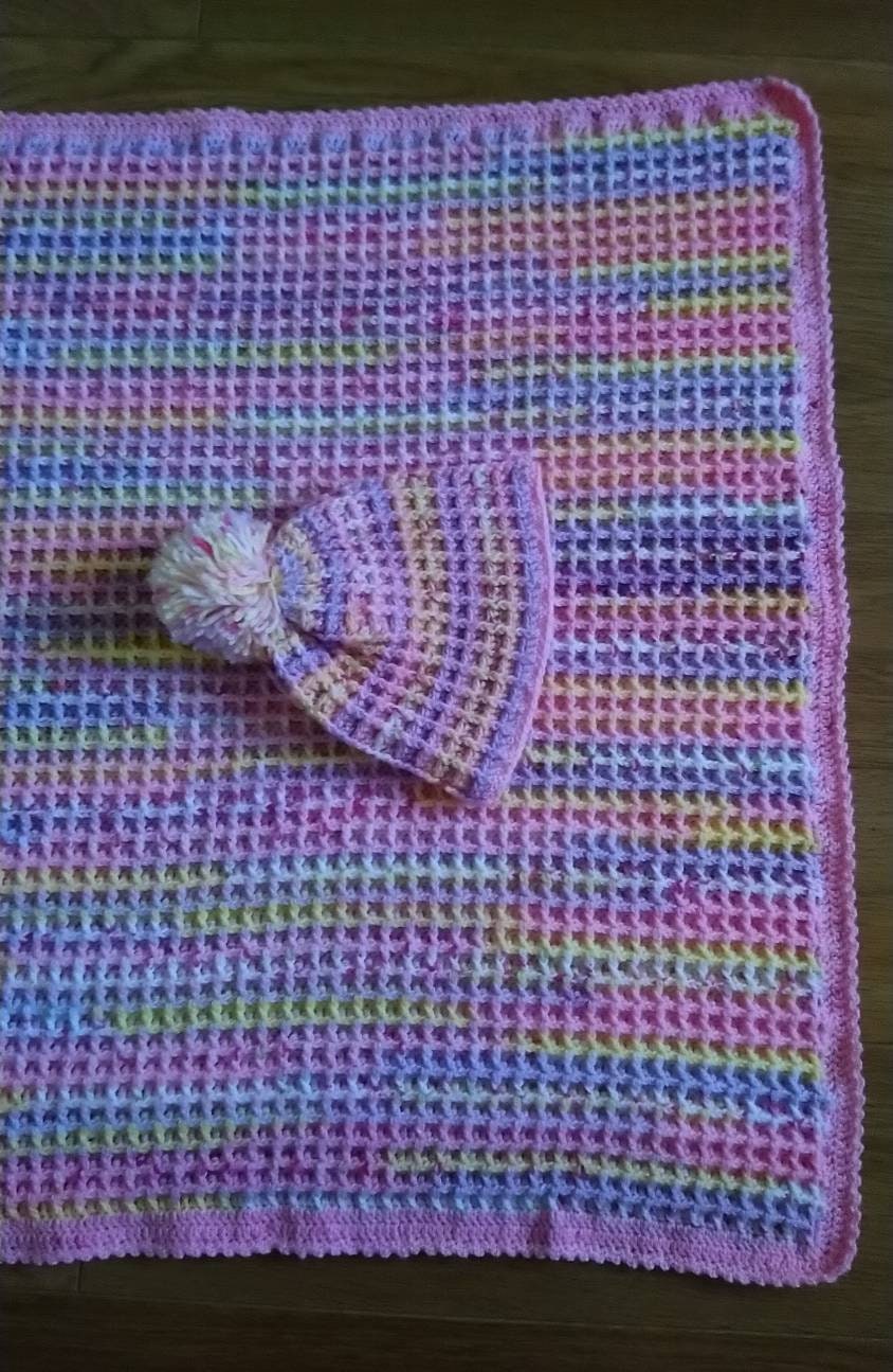 Crochet Square Waffle Stitch Baby Blanket with Matching Bobble Etsy
