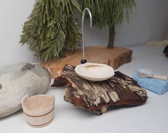 Washbasin gnome door, miniature furniture for elves, fairy door, doll's house and gnome houses, handmade unique piece made of natural material