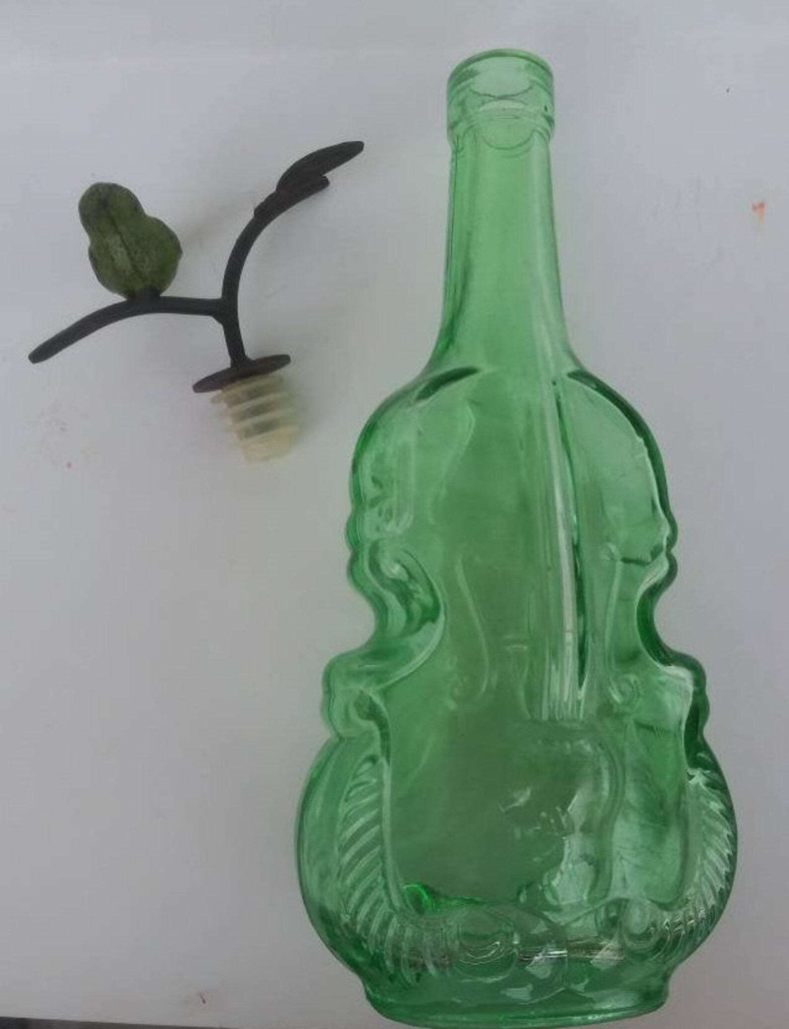 Vintage Green Glass Violin Shaped Bottle Home Decor Violin Etsy
