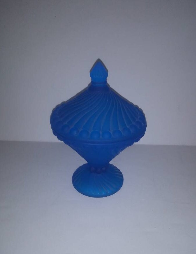 Westmoreland Blue Satin Swirled Candy dish, covered dish,