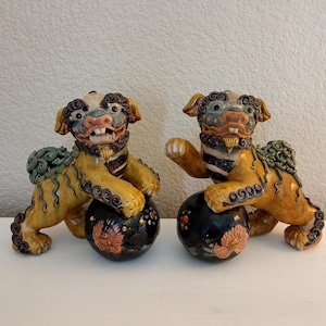 Pair of Polychrome Shishi Lions Foo Dogs, Asian culture, Ornate