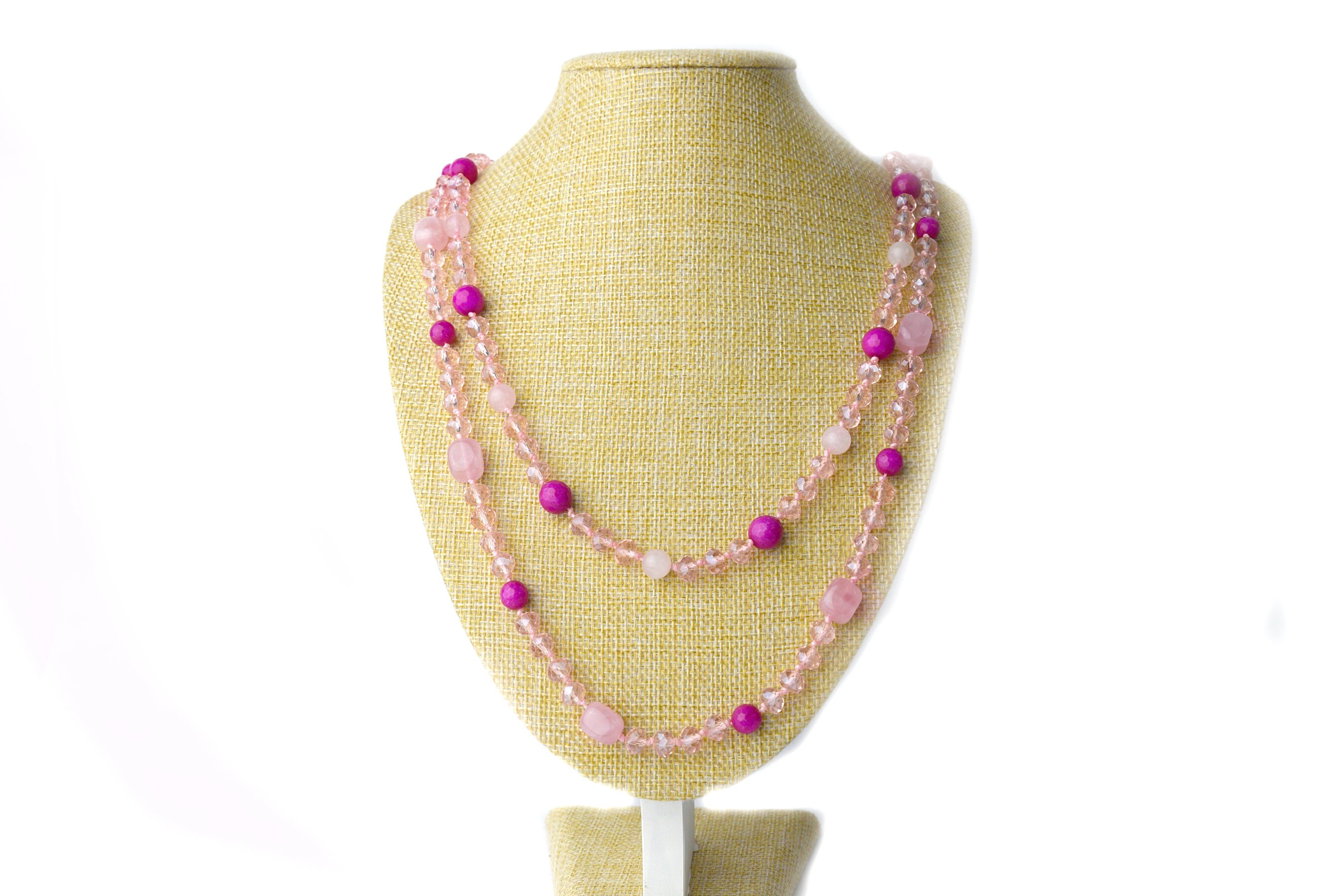 Rose Quartz and Crystal Necklace Colourful Shimmery Long - Etsy UK