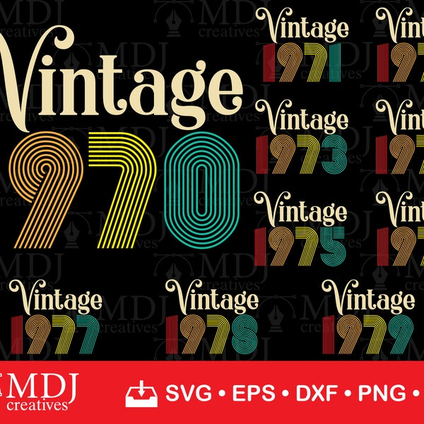 Vintage 1970 SVG, Vintage 1970-1979 SVG Clipart, Vintage T-Shirt Design Svg, Vintage 1970 Decal, Instant Download, Printable File, svg, dxf