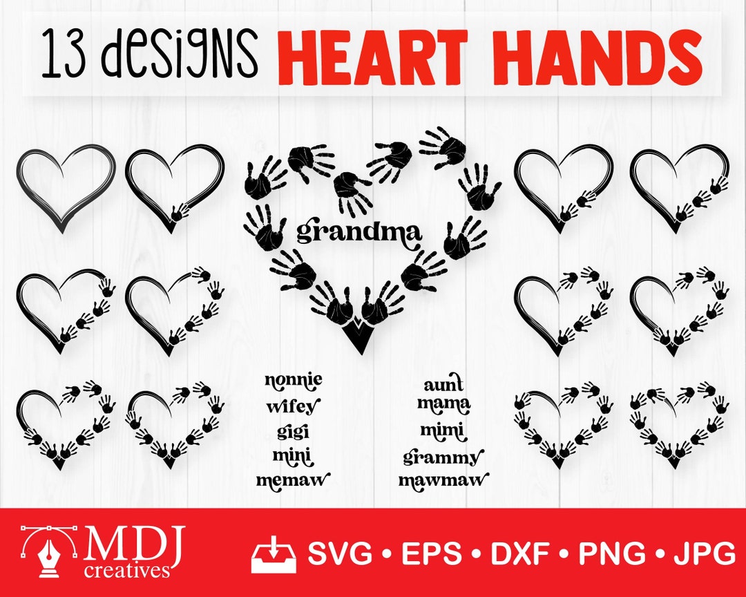 Heart Hand SVG Bundle, Grandma Heart Svg, Memaw Nonnie Aunt Wifey Mama