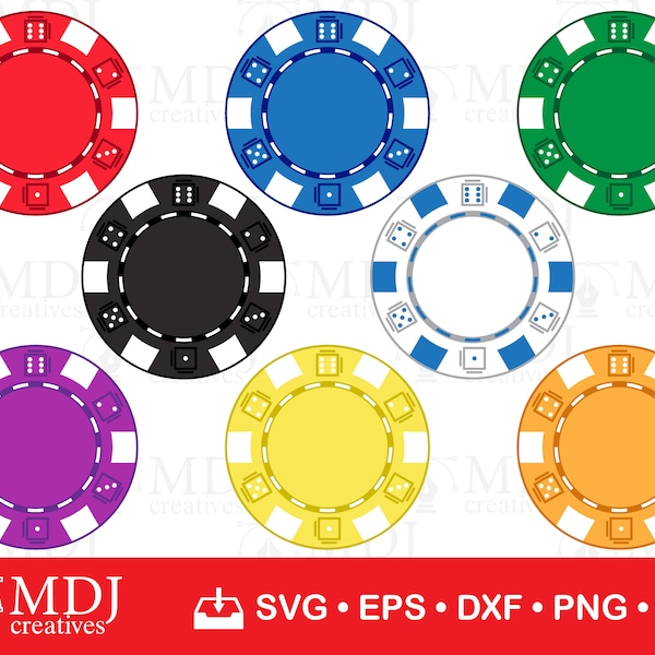 Poker Chip SVG, Casino Chips svg, Poker Chip svg, Colored Poker Chip, Poker Chip Clipart, Poker Chip set, Poker Chip Cut File, svg, dxf, eps
