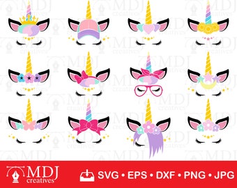 Paquete SVG de cabeza de unicornio: imágenes prediseñadas, Cricut, silueta (descarga instantánea)