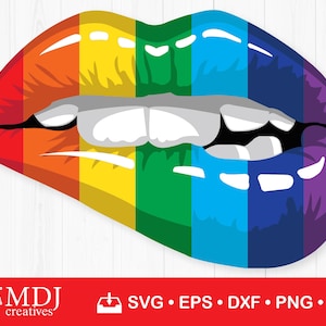 May include: A rainbow-colored lips design with a slightly open mouth, showing teeth. The lips are outlined in black and have a glossy finish.