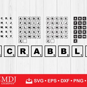 Scrabble Fliesen SVG | Schnittdatei | 4er Bündel | Alphabet Buchstabe Fliesen | Cricut und Silhouette Scrabble Spielsteine