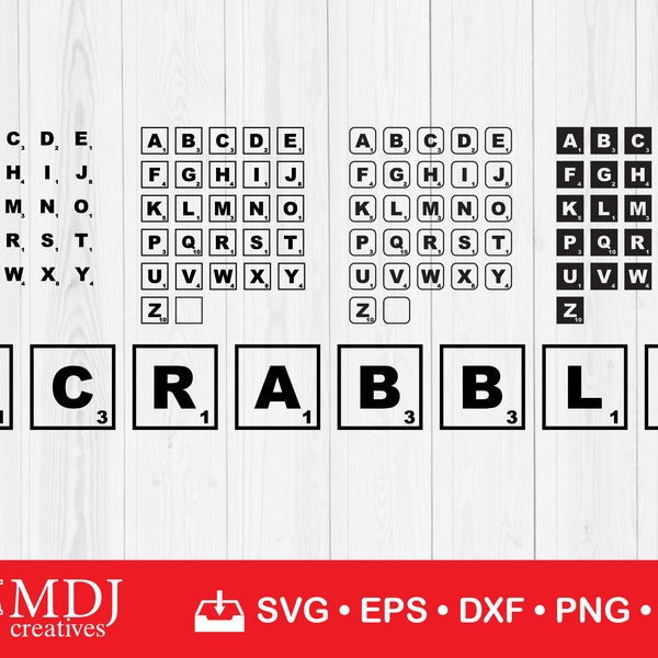 Scrabble Fliesen SVG | Geschnittene Datei | 4er Bündel | Alphabet Buchstaben Plättchen | Cricut und Silhouette Scrabble Tiles