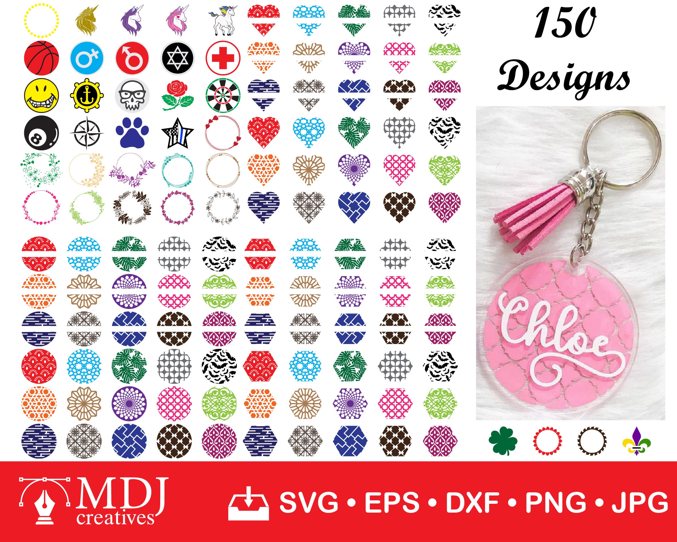 Round Keychain SVG Bundle Keychain Pattern SVG Key Ring | Etsy