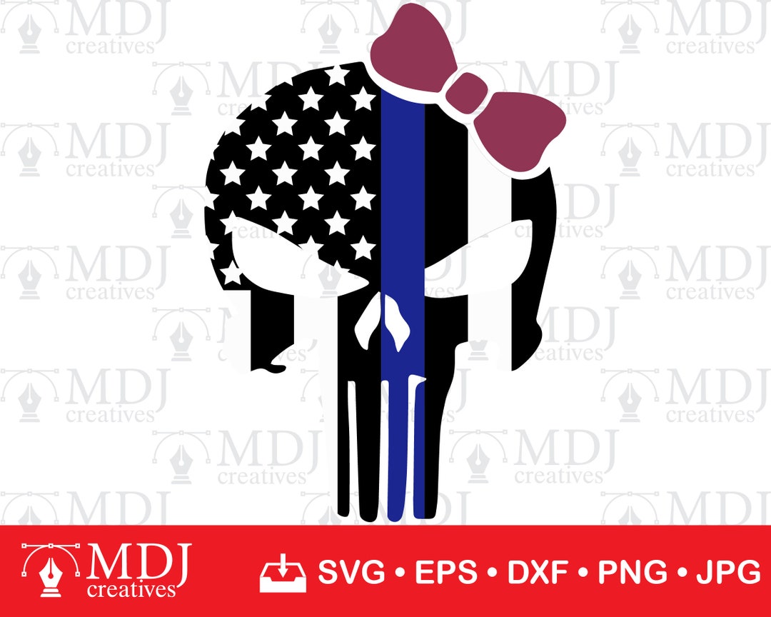 Skull Blue Line Flag Svg Cut Files Clipart Downloads, Skull Svg Dxf Pdf ...