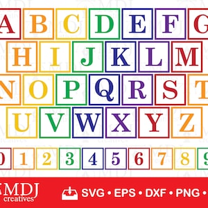 Alphabet Blocks SVG, Alphabet Block Cut Files, Building Blocks Cut Files, Letter Blocks A-Z 0-9 SVG, Vector Files, Baby ABC Blocks Vector