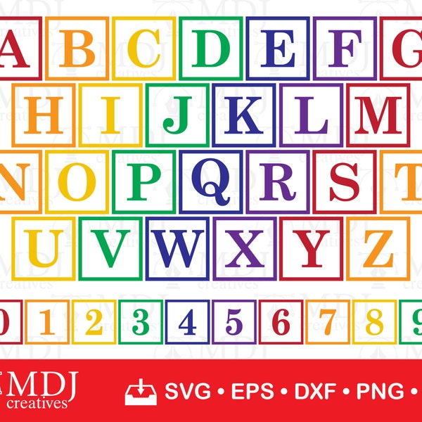 Alphabet Blocks SVG, Alphabet Block Cut Files, Building Blocks Cut Files, Letter Blocks A-Z 0-9 SVG, Vector Files, Baby ABC Blocks Vector