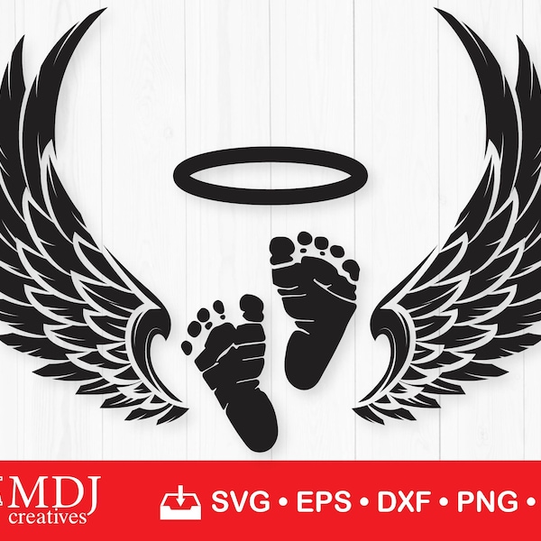 Baby Loss Memorial Svg, Baby Footprints, Angel Wings, Halo, Vector Cut file for Cricut, Silhouette, Instant Download, svg, dxf, eps, png