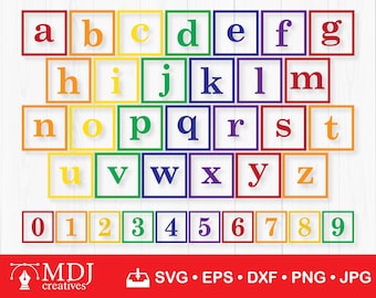 Alfabetsblock SVG: Små bokstäver och siffror Klippfiler (digital nedladdning)