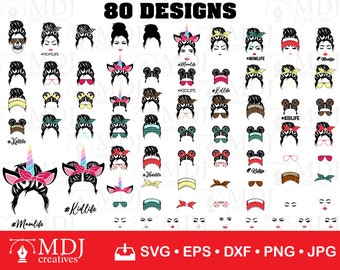 Messy Bun Mom Life SVG Bundle: 80 Designs (Digital Download)