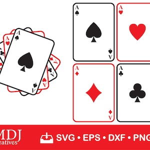Aces speelkaarten SVG, schoppenaas Svg, hartaas, klaveren aas, diamantaas, Instant Download, afdrukbare, svg, eps, dxf, png, jpg
