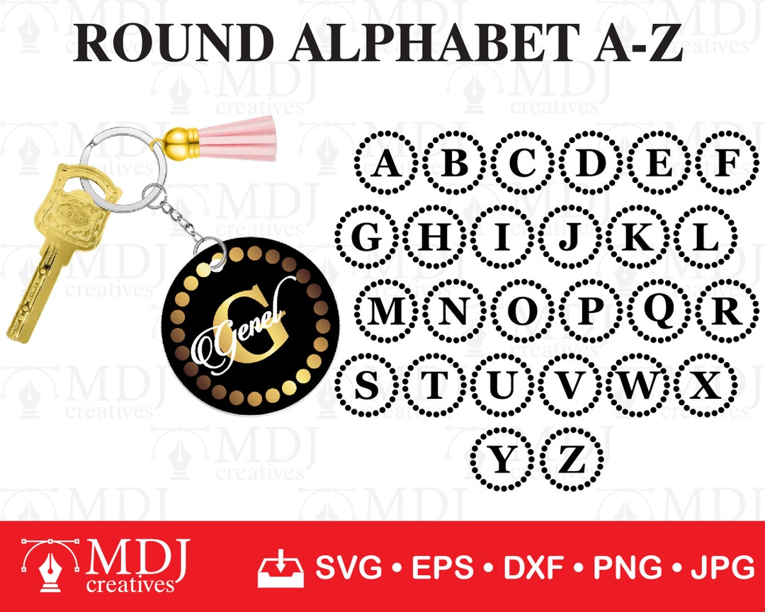 Round Keychain Alphabet A-Z 02 SVG, Alphabet Keychain SVG, Key Ring Pattern, Key Ring Svg, Round ...