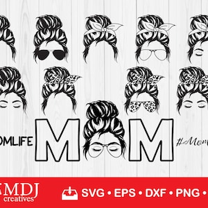 Moño desordenado SVG, mamá vida svg, leopardo mamá svg, moño desordenado mamá svg, peluquero desordenado pelo moño archivos svg, svg, eps, dxf, png, jpg