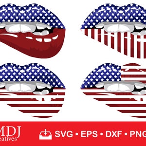 Patriotic American Flag Lips, Cut File, Instant Download, Decal, Vinyl, Silhouette, svg, eps, dxf, pdf, jpg, png