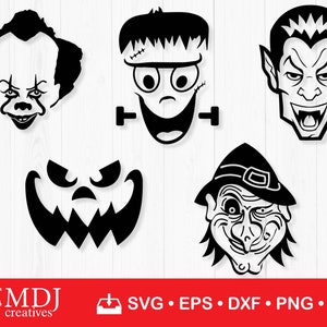 Gruselige Gesichter Bundle, Druck, Pennywise, Kürbis, Dracula, Frankenstein, Hexe, Halloween, Instant Download, svg, eps, dxf, jpg, png, Aufkleber