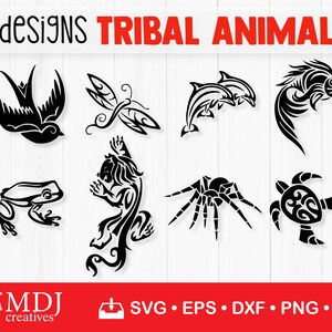 Animali tribali 01 File di taglio SVG / Animali tribali SVG / Pacchetto di 8 / Clipart animali / File di taglio SVG di animali carini