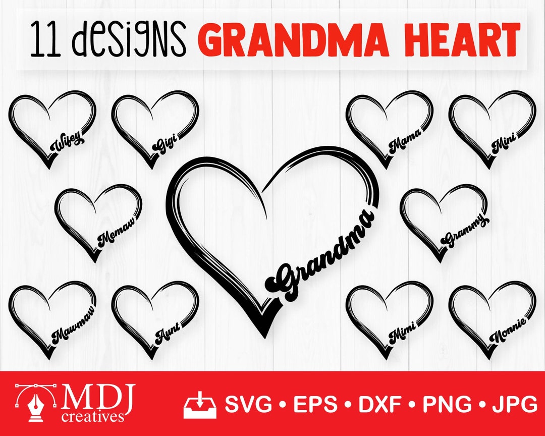 Grandma Heart SVG Bundle Mothers Day Svg Memaw Nonnie Aunt - Etsy