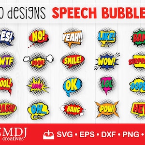 Pacchetto fumetti colorati fumetti SVG, discorso comico in formato Svg, fumetto in formato Svg, Pop Art Svg, discorso retrò in formato Svg, Boom, Pow, collezione di bolle