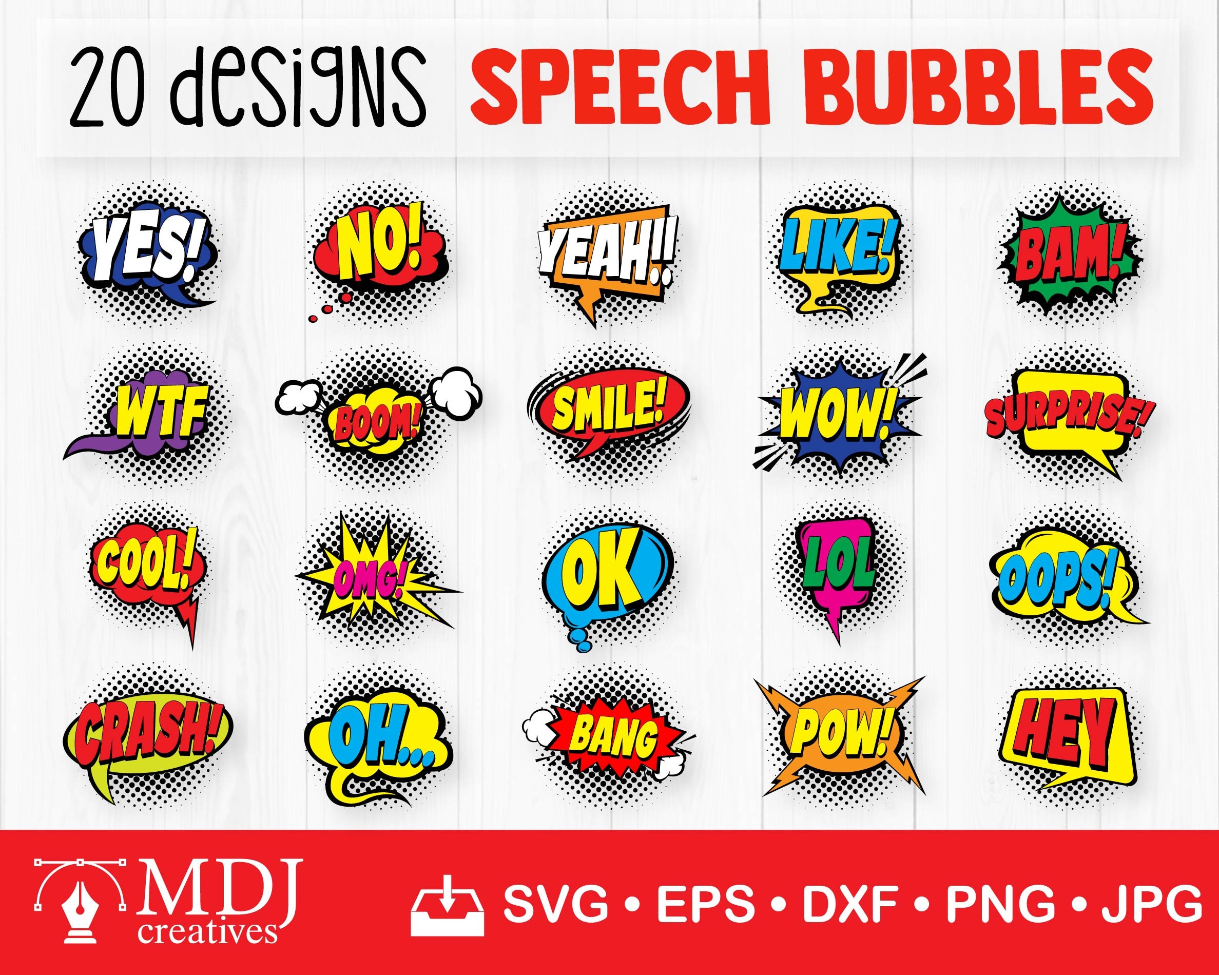 Colorful Comic Speech Bubbles SVG Bundle: Pop Art (digital